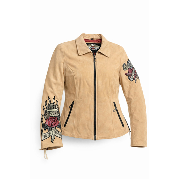 Harley-Davidson Jackets & Blazers - Harley-Davidson Women's Tan Suede Jacket 1W Biker Moto Embroidery